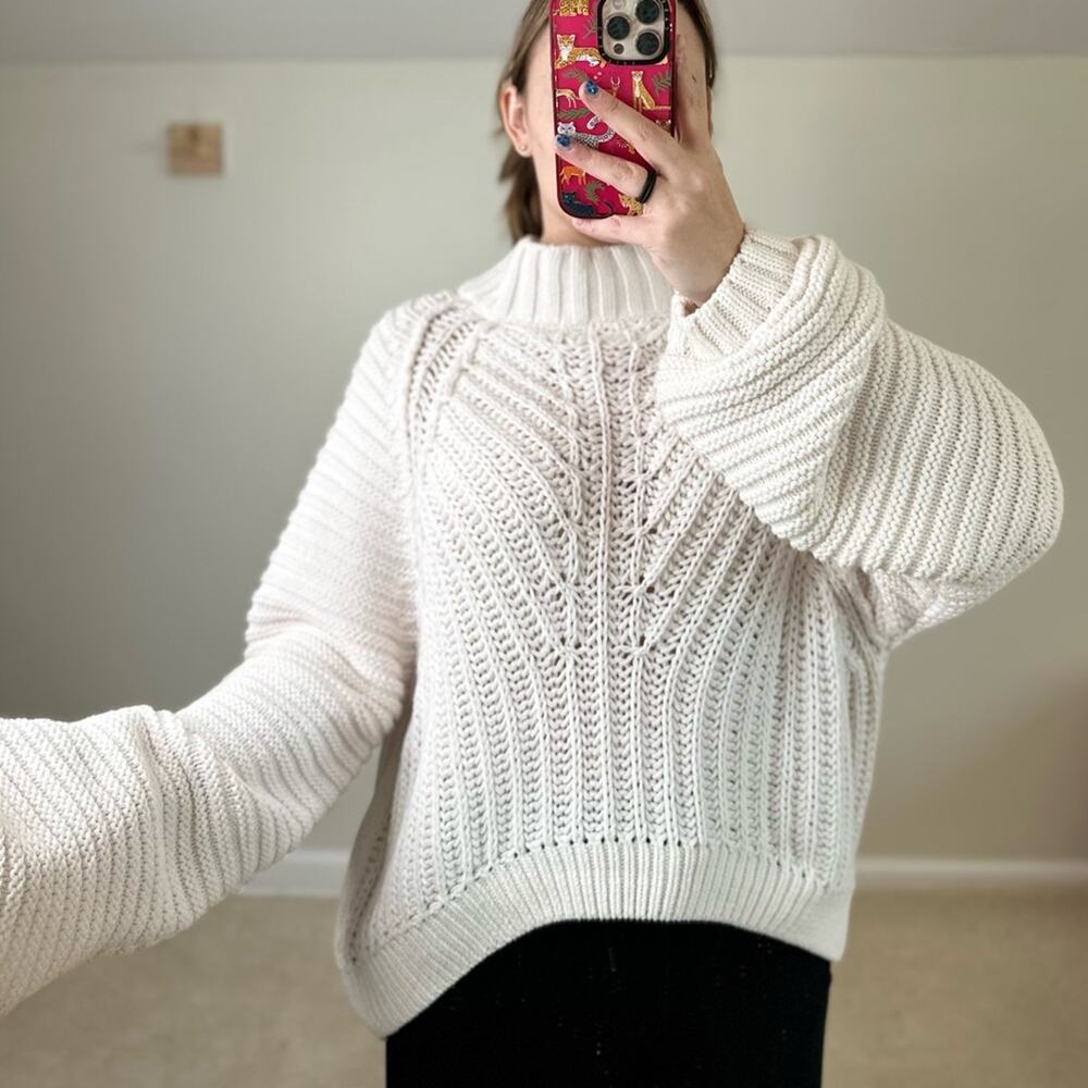 Free People White Mock Neck Sweater with Balloon Sleeves - Picture 2 of 9